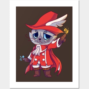 Red mage Fantasy Cat Posters and Art